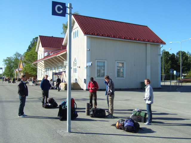 The team waits for the train in Kemi, northern Finland