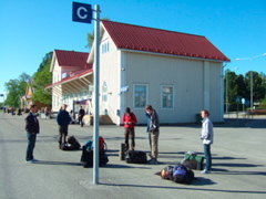 The team waits for the train in Kemi, northern Finland